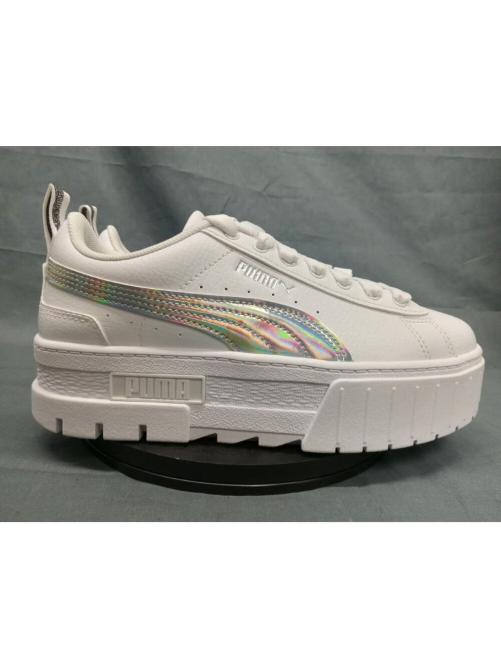 Puma Mayze Iridescent Jr. Platform Sneaker White Silver Girls Size 5 NEW IN BOX! - Picture 4 of 11